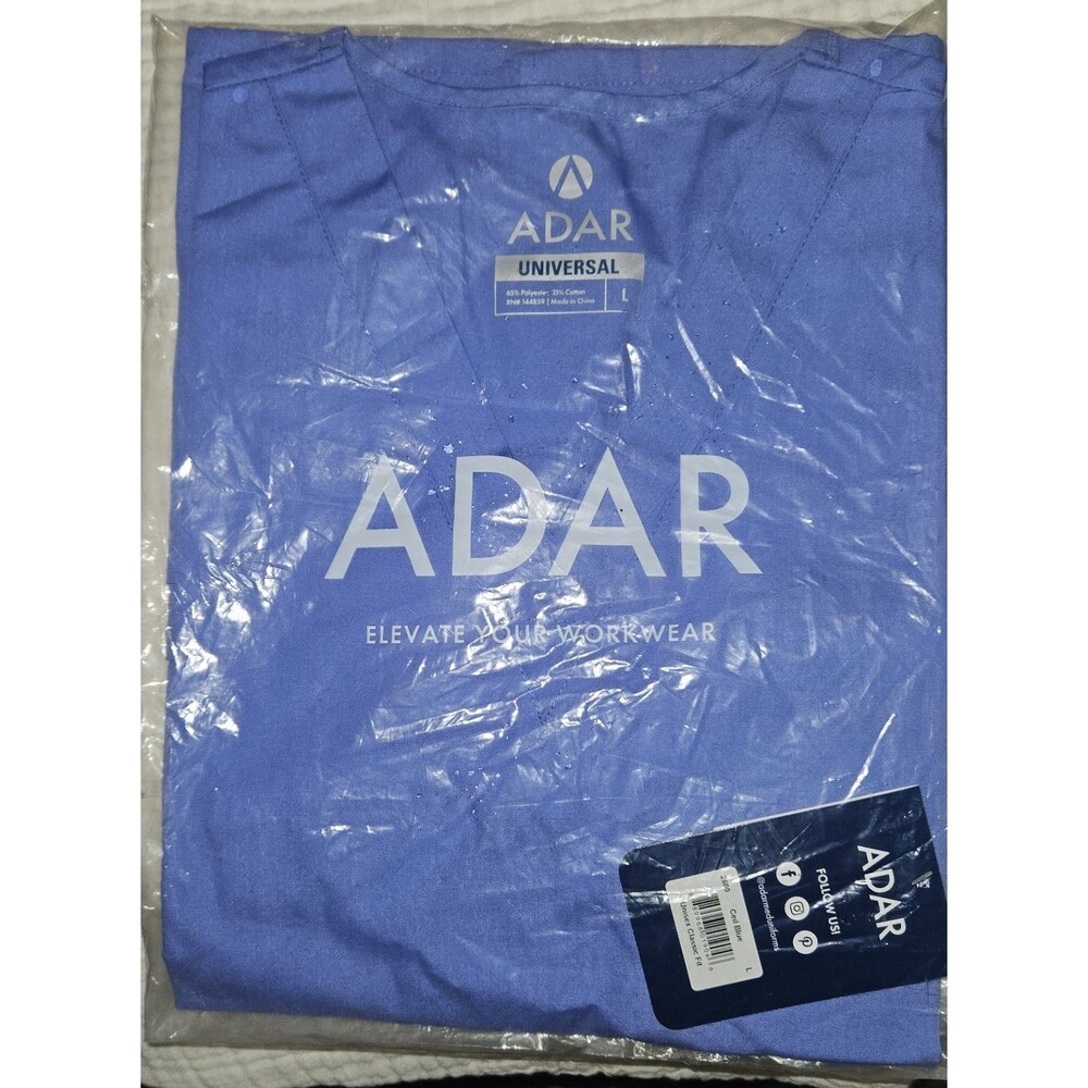Two (2) Adar Universal Unisex Scrubs, V-Neck Tunic Scrub & Cobbler Bib Top, L